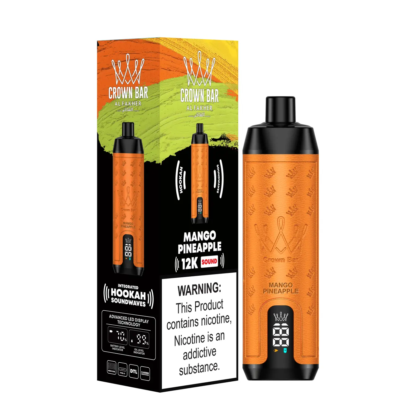 Al Fakher Crown Bar 12000 Puffs Gum Mint Freebase Disposable – Mango Pineapple