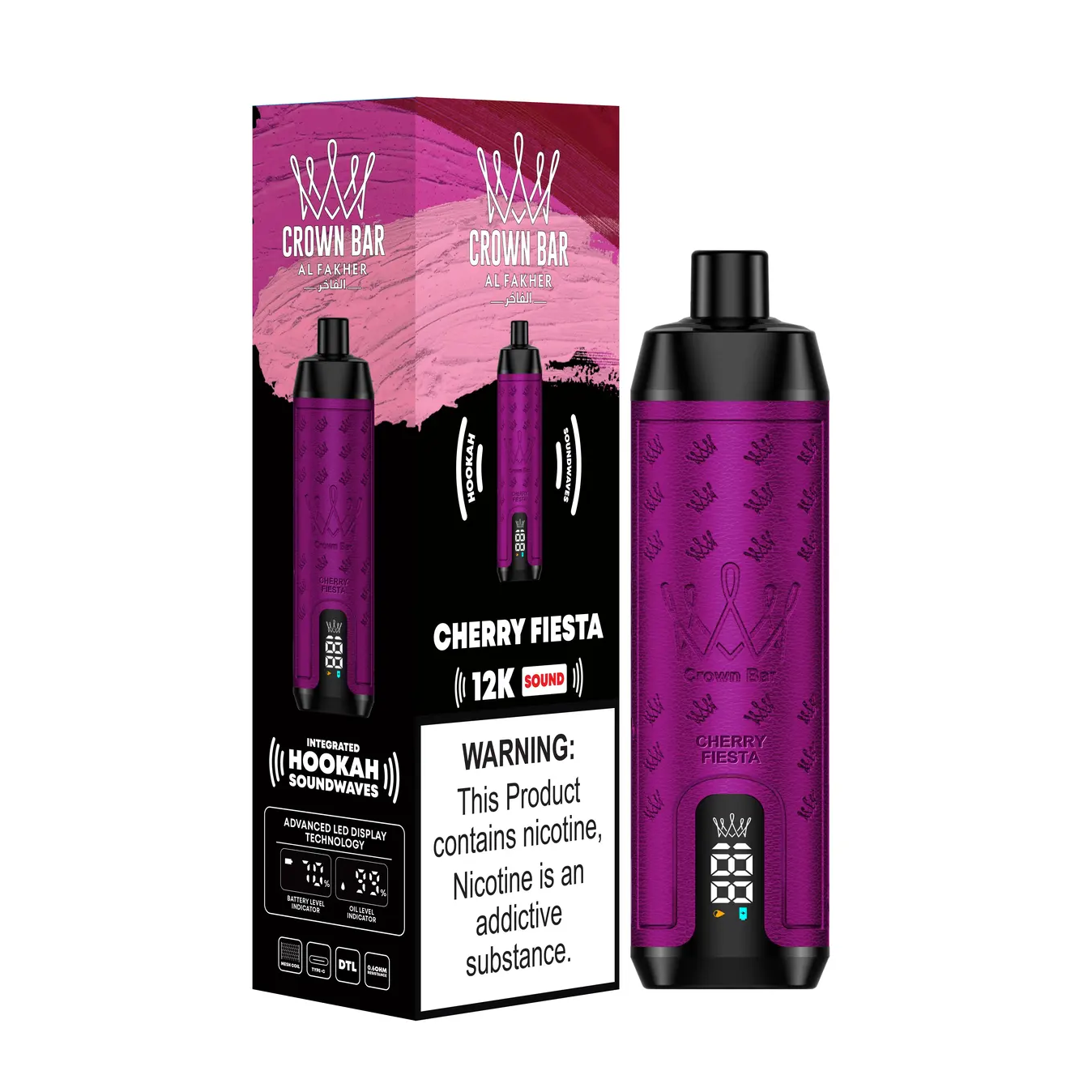 Al Fakher Crown Bar 12000 Puffs Gum Mint Freebase Disposable – Cherry Fiesta