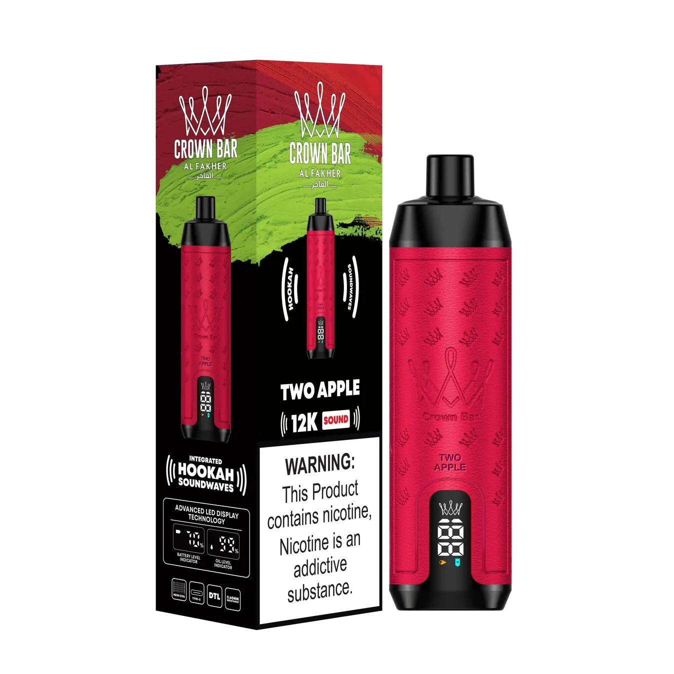 Al Fakher Crown Bar 12000 Puffs Gum Mint Freebase Disposable – Two Apple