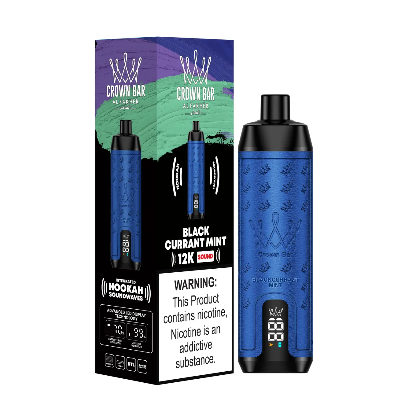Al Fakher Crown Bar 12000 Puffs Gum Mint Freebase Disposable – Black Current Mint